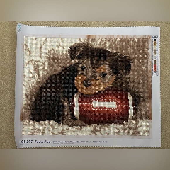COMPLETED puppy laying on a football diamond painting - Picture 1 of 1